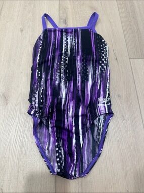 Speedo Endurance Racerback Swimsuit Girls Purple Black White 8/24 8 24 Youth